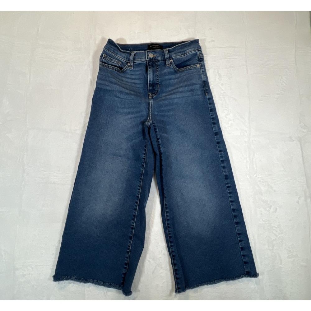 Banana Republic Jeans Wide Leg Crop Denim Womens Size 26/2 Raw Hem‎ Blue Relaxed